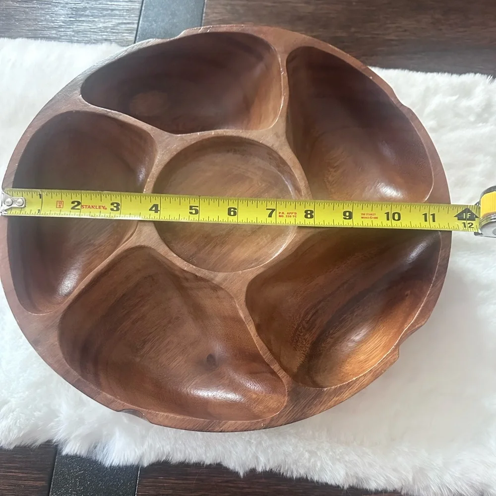 MCM Wood Divided Rotating Serving Bowl / Snack Tray – 5 Compartment – 12”